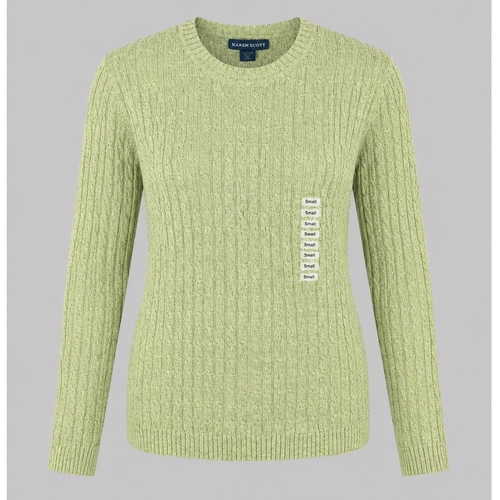 NWT Karen Scott Sage Green Cable Knit Sweater Womens Small Cotton Blend